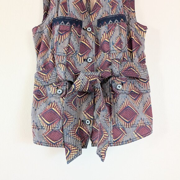 Anthropologie Elevenses Geo Print Safari Vest with Belt - Diamond Motif‎ - M - Picture 2 of 15